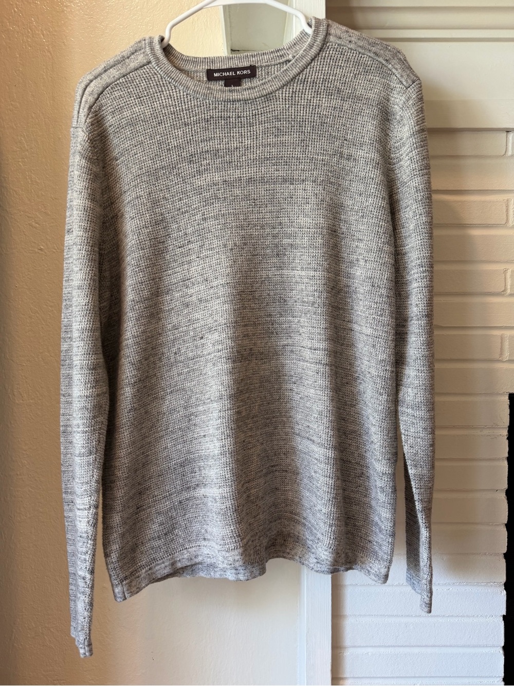 Michael Kors Gray Cotton Wool Textured Knit Crewneck Sweater Size L